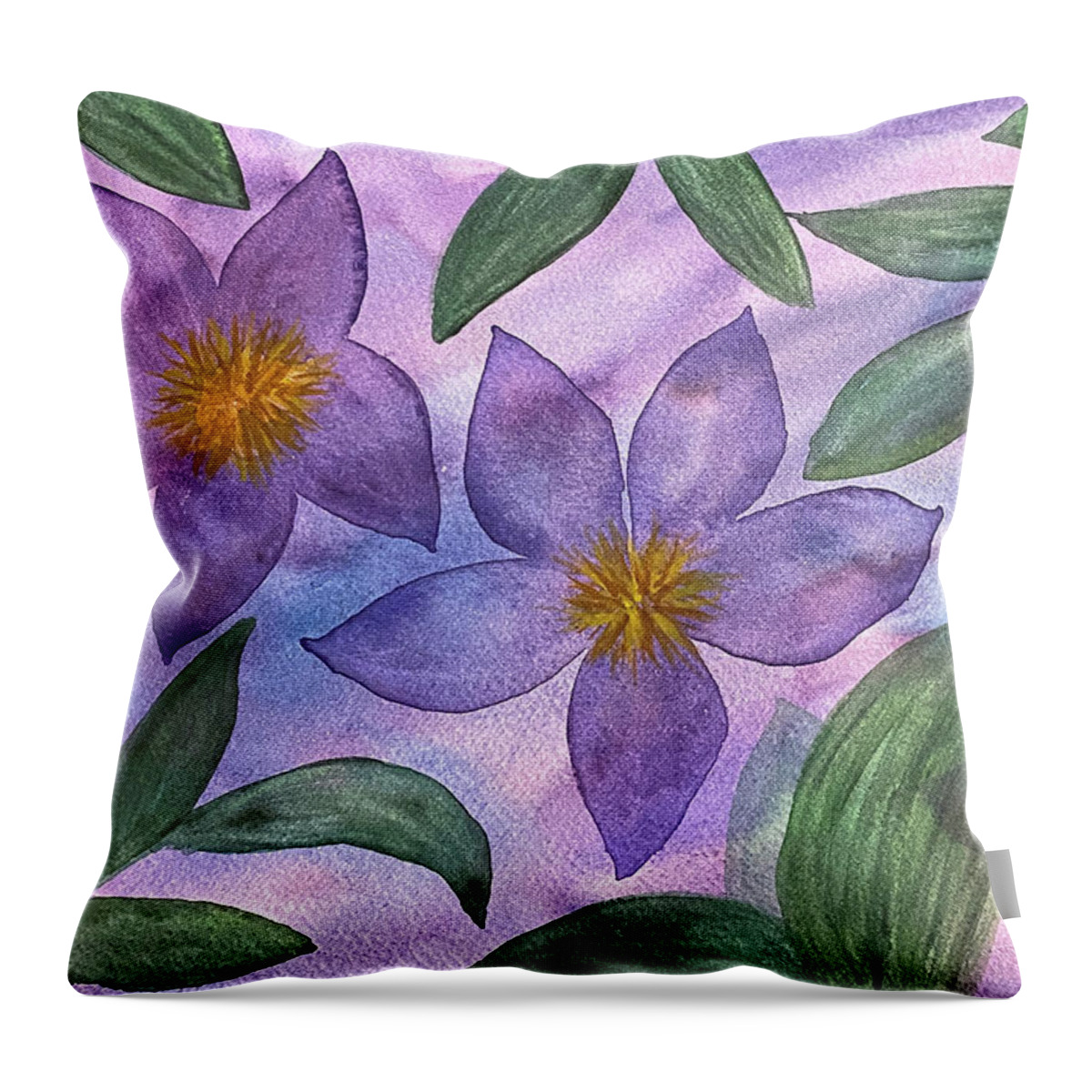 Purple Flowers Throw Pillow featuring the painting Purple Flowers by Lisa Neuman
