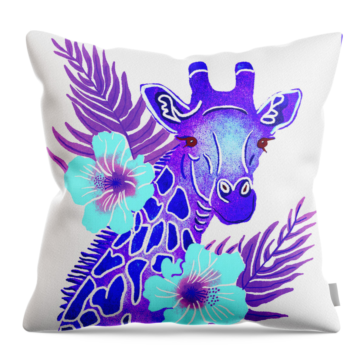 Purple Throw Pillow featuring the painting Purple Giraffe Tropical Jungle Safari by Christina Wedberg