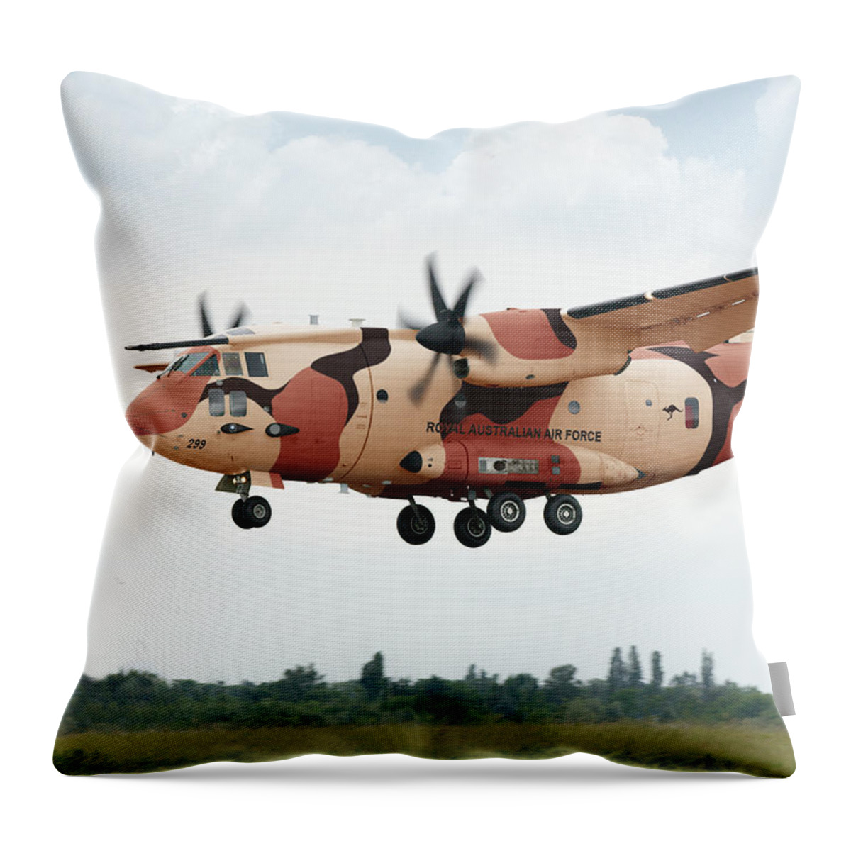 Spartan Throw Pillow featuring the digital art RAAF C-27J Spartan Desert by Custom Aviation Art