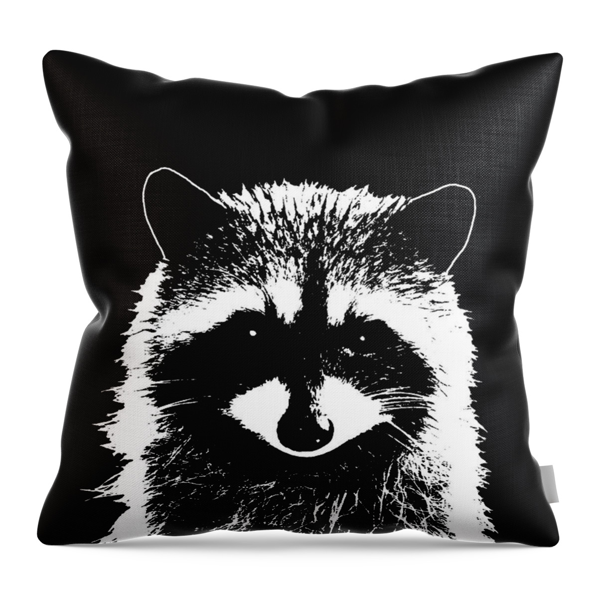 Raccoon Throw Pillow featuring the mixed media Raccoon 25 Black and white by Lucie Dumas