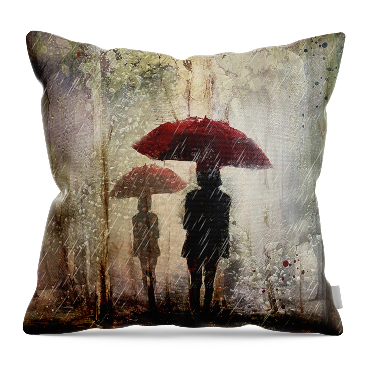 Rain Throw Pillow featuring the digital art Rain in the park by Maggy Pease