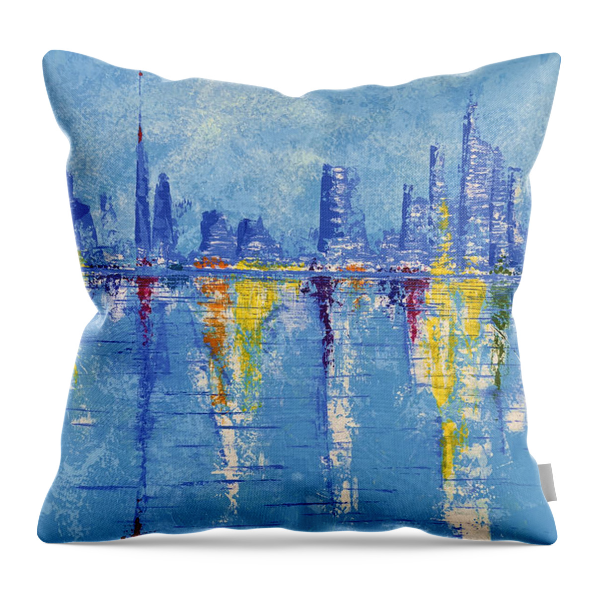 Abstract Throw Pillow featuring the painting Rainbow City by Tes Scholtz