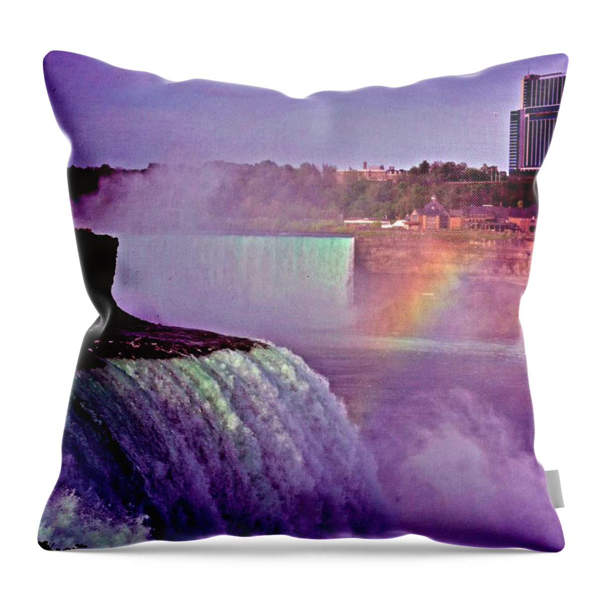 Rainbow Throw Pillow featuring the photograph Rainbow over the Niagara Falls by Bess Carter