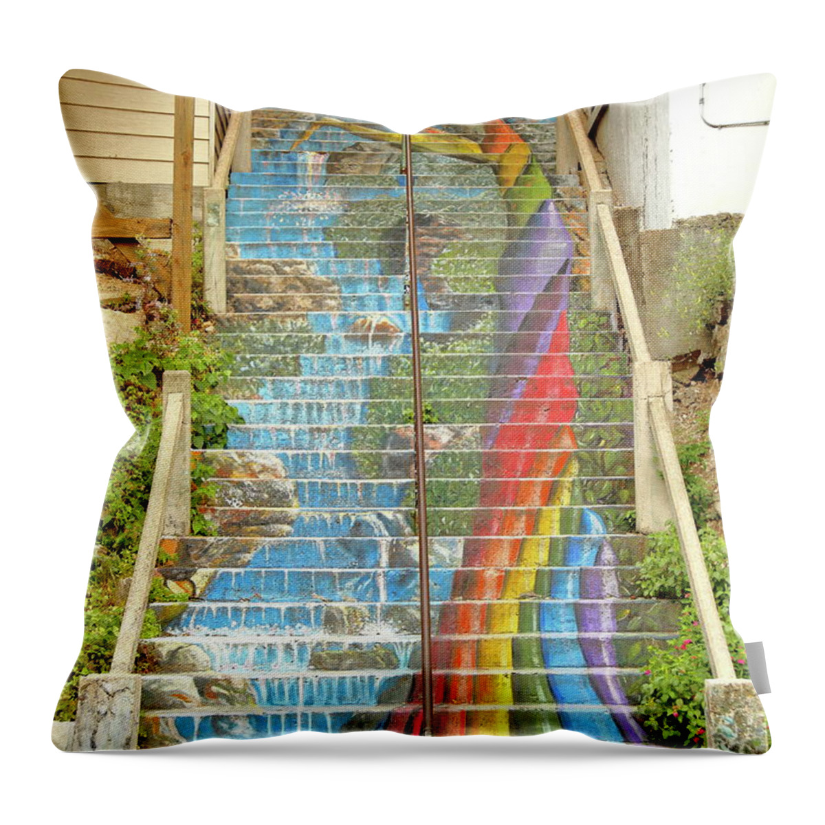Stairway Throw Pillow featuring the photograph Rainbow Stairs by Lens Art Photography By Larry Trager
