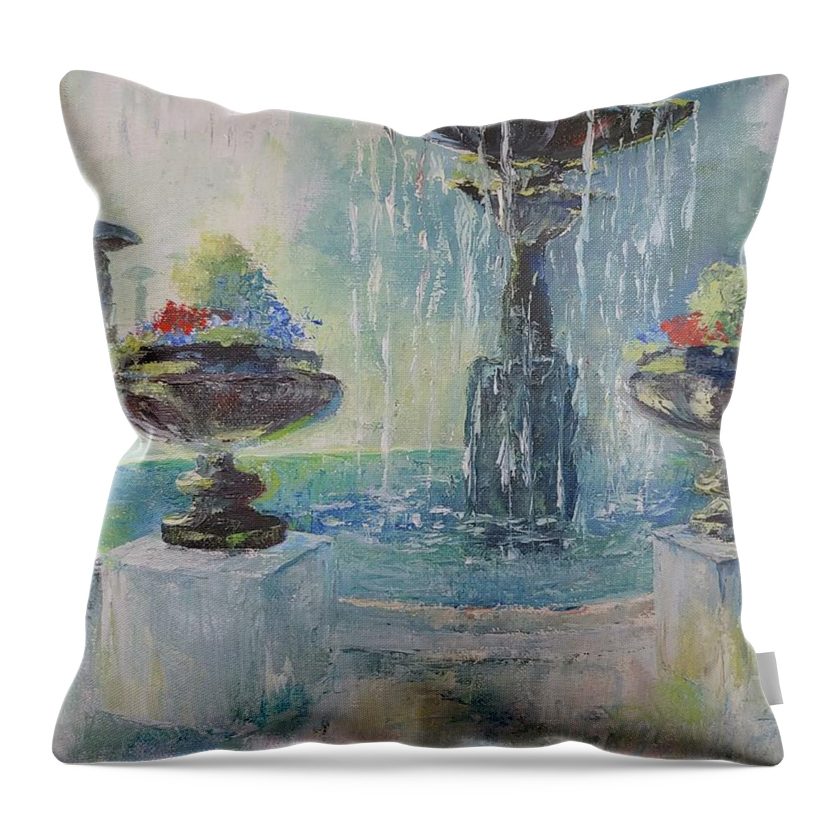 Nyc Throw Pillow featuring the painting Rainy Day in the Park by ML McCormick