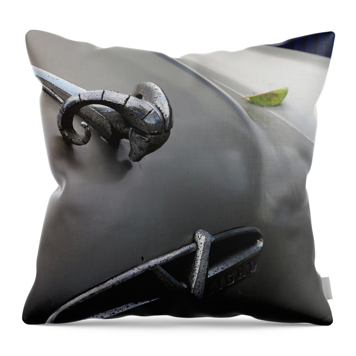 Car Throw Pillow featuring the photograph Ram with Leaf by M Kathleen Warren