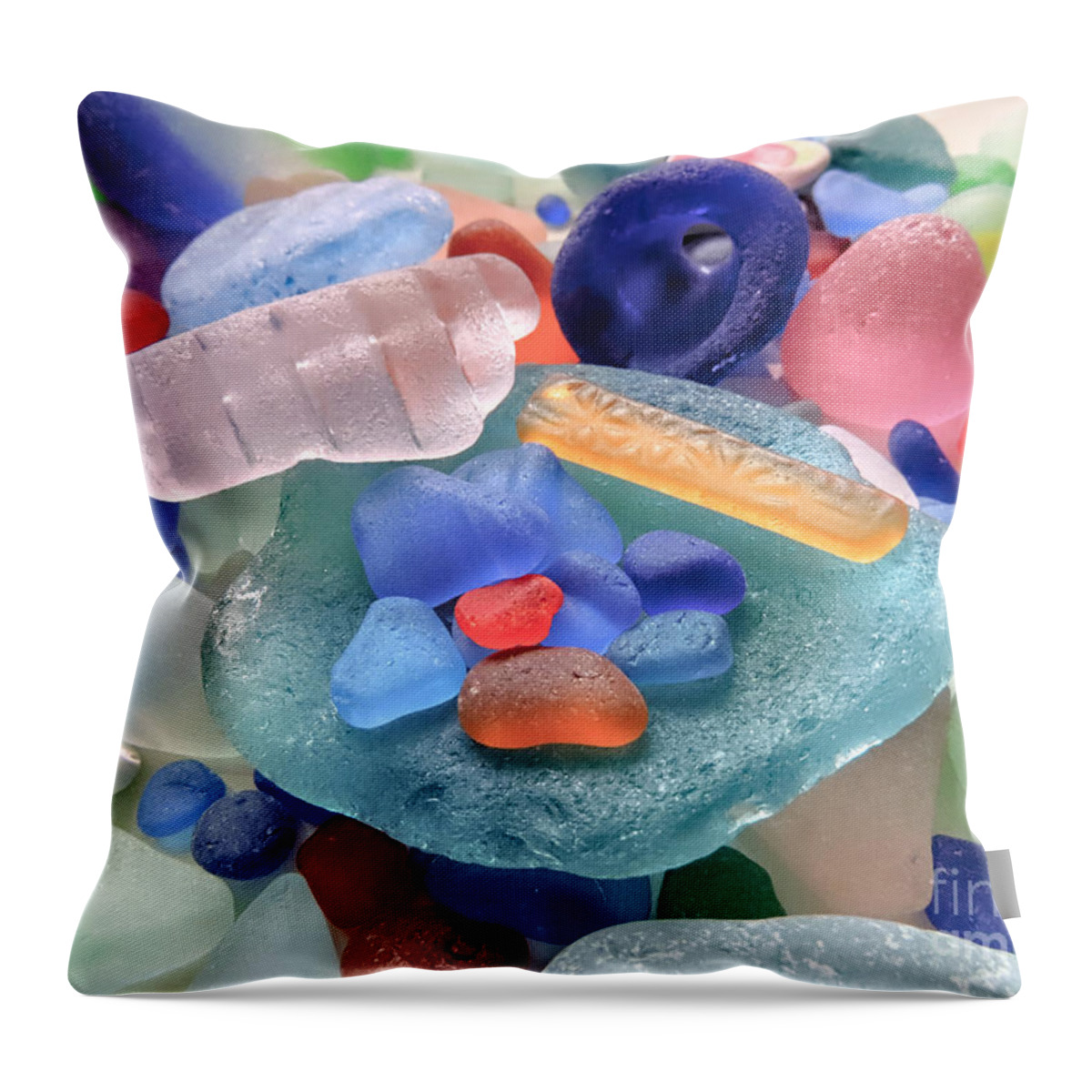 Sea Glass Throw Pillow featuring the photograph Rare trinkets by Janice Drew