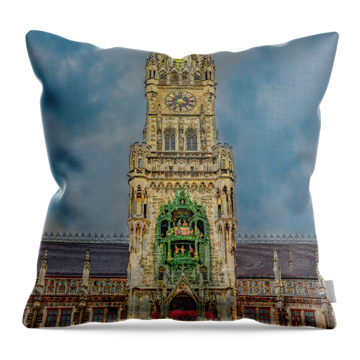 Munich Throw Pillow featuring the photograph Rathaus-Glockenspiel of Munich by Marcy Wielfaert