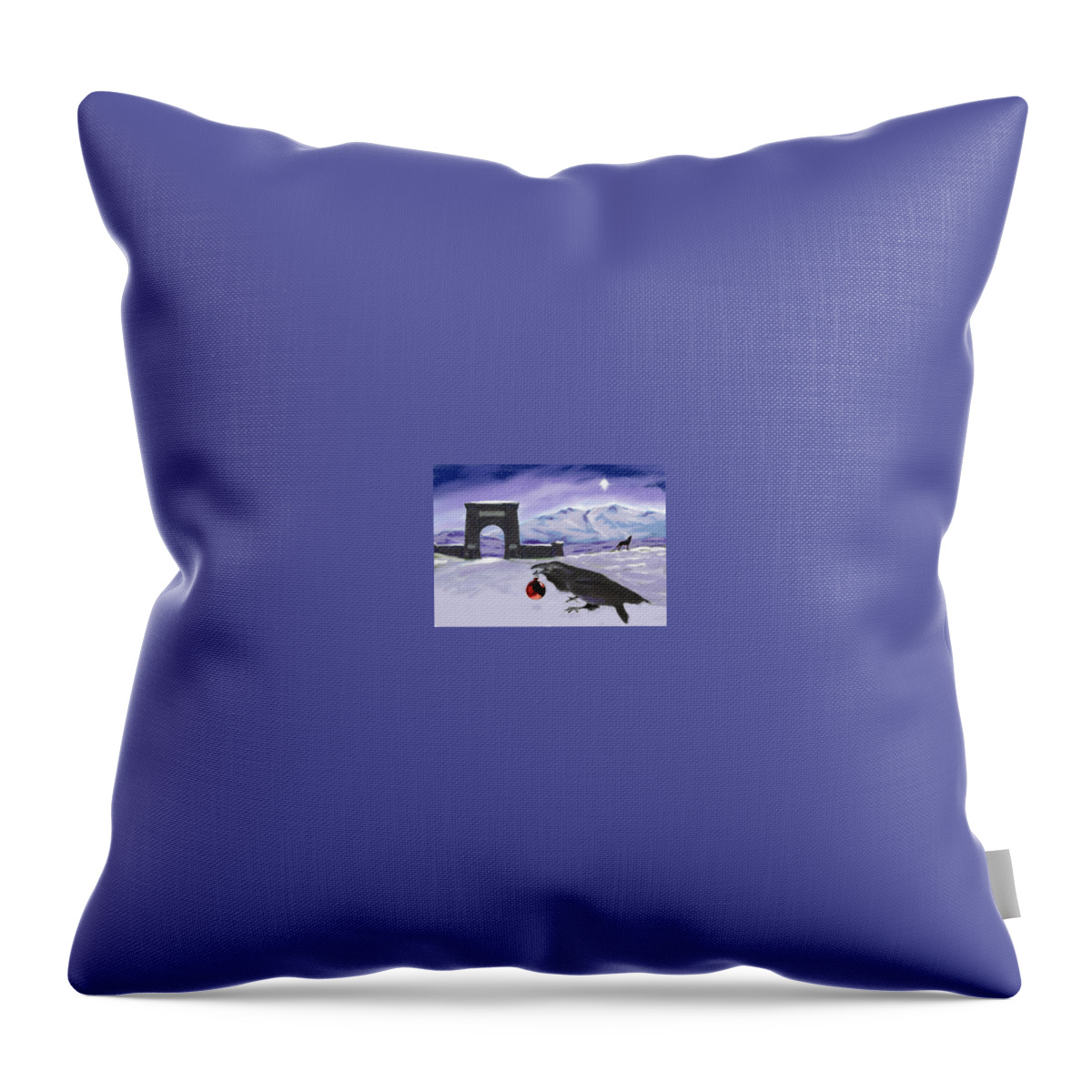 Raven Throw Pillow featuring the digital art Raven and Wolf Christmas by Les Herman