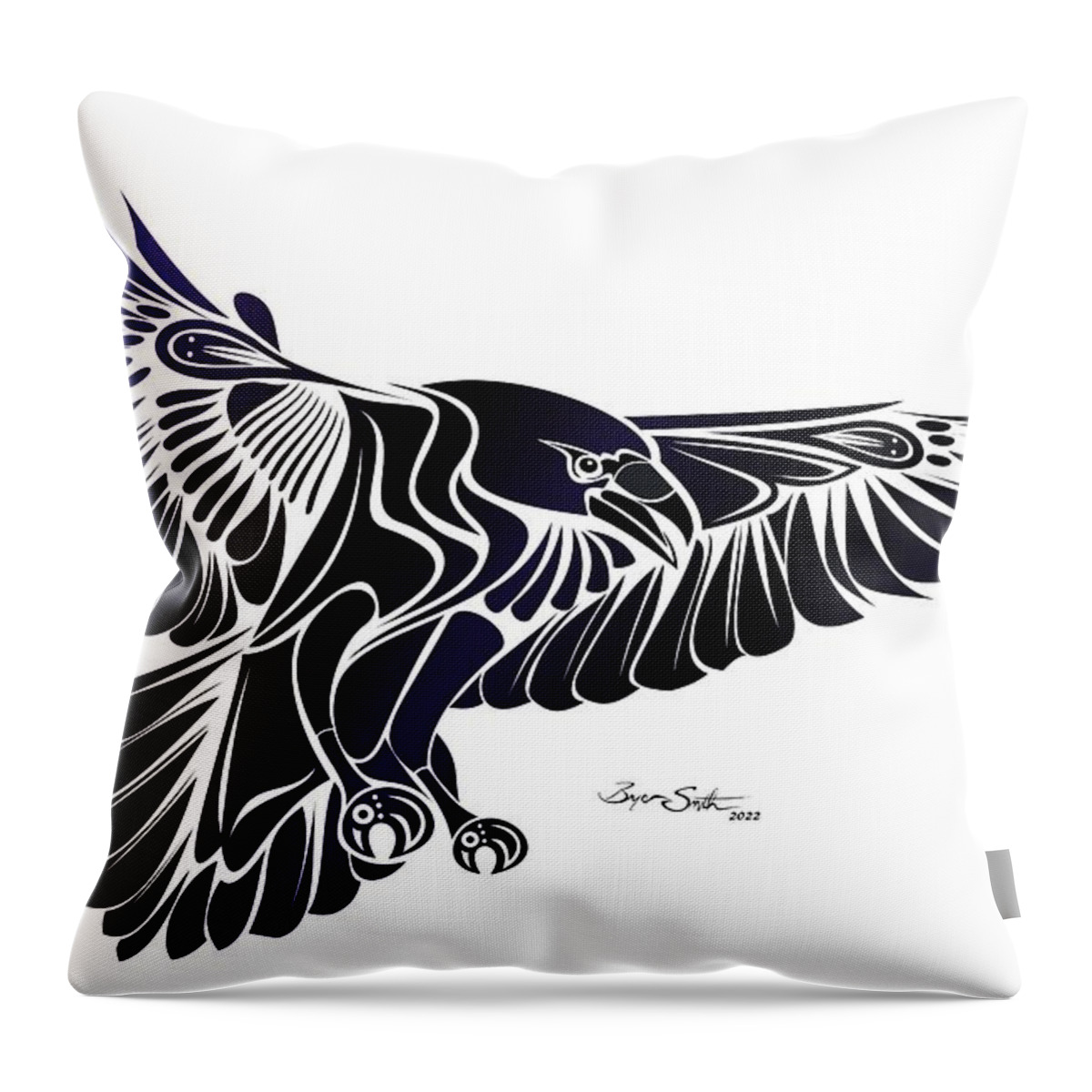 Raven Throw Pillow featuring the digital art Raven Flight by Bryan Smith