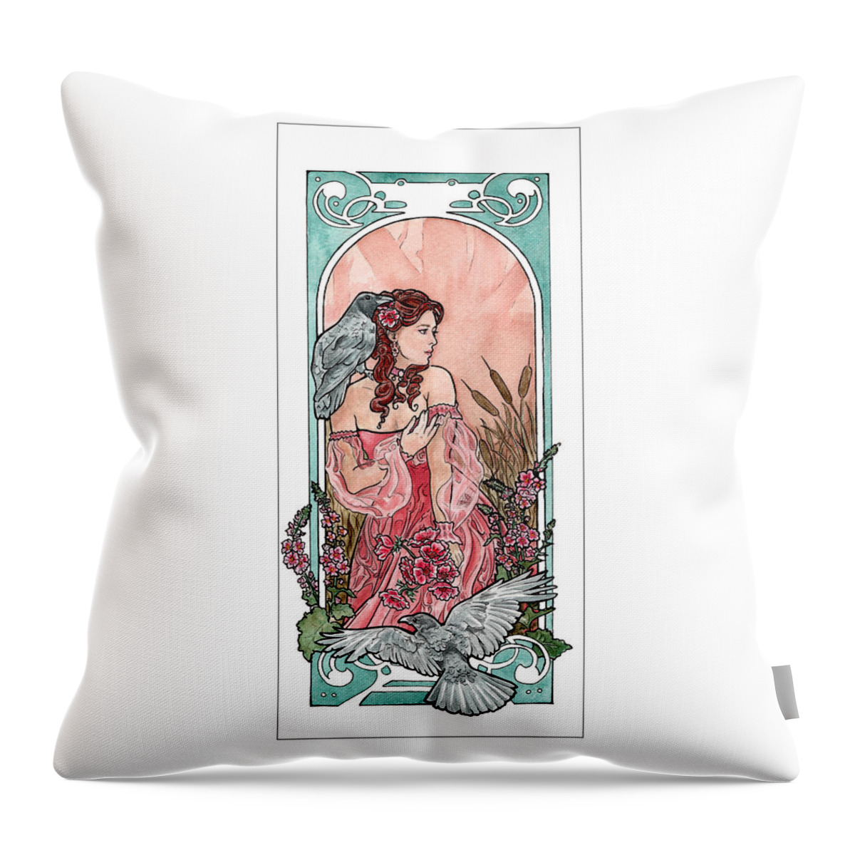 Crow Throw Pillow featuring the painting Raven Maiden by Tiffany DiGiacomo