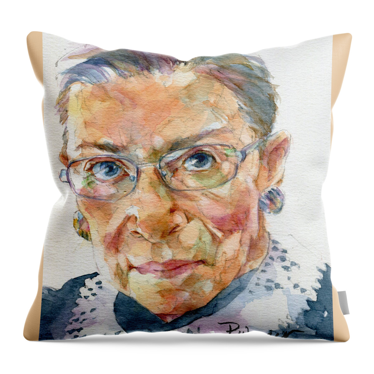 Ruth Bader Ginsburg Throw Pillow featuring the painting Ruth Bader Ginsburg Tribute by Pam Wenger