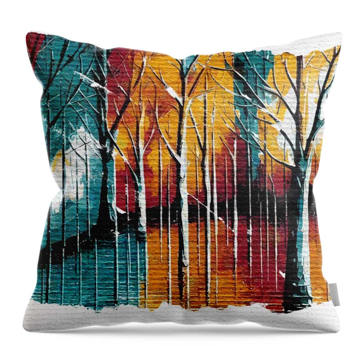 Rebound Throw Pillow featuring the mixed media Rebound Art No2 - colorful forest by Bonnie Bruno