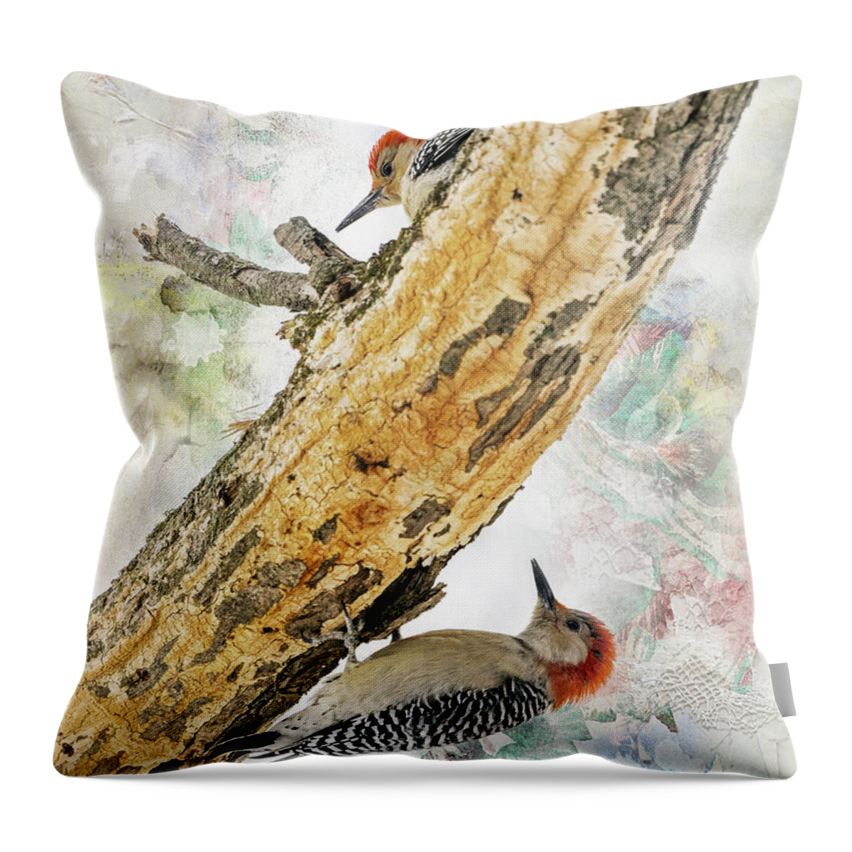 Red Bellied Woodpeckers Throw Pillow featuring the photograph Red bellied Woodpecker Mates by Sandra Rust