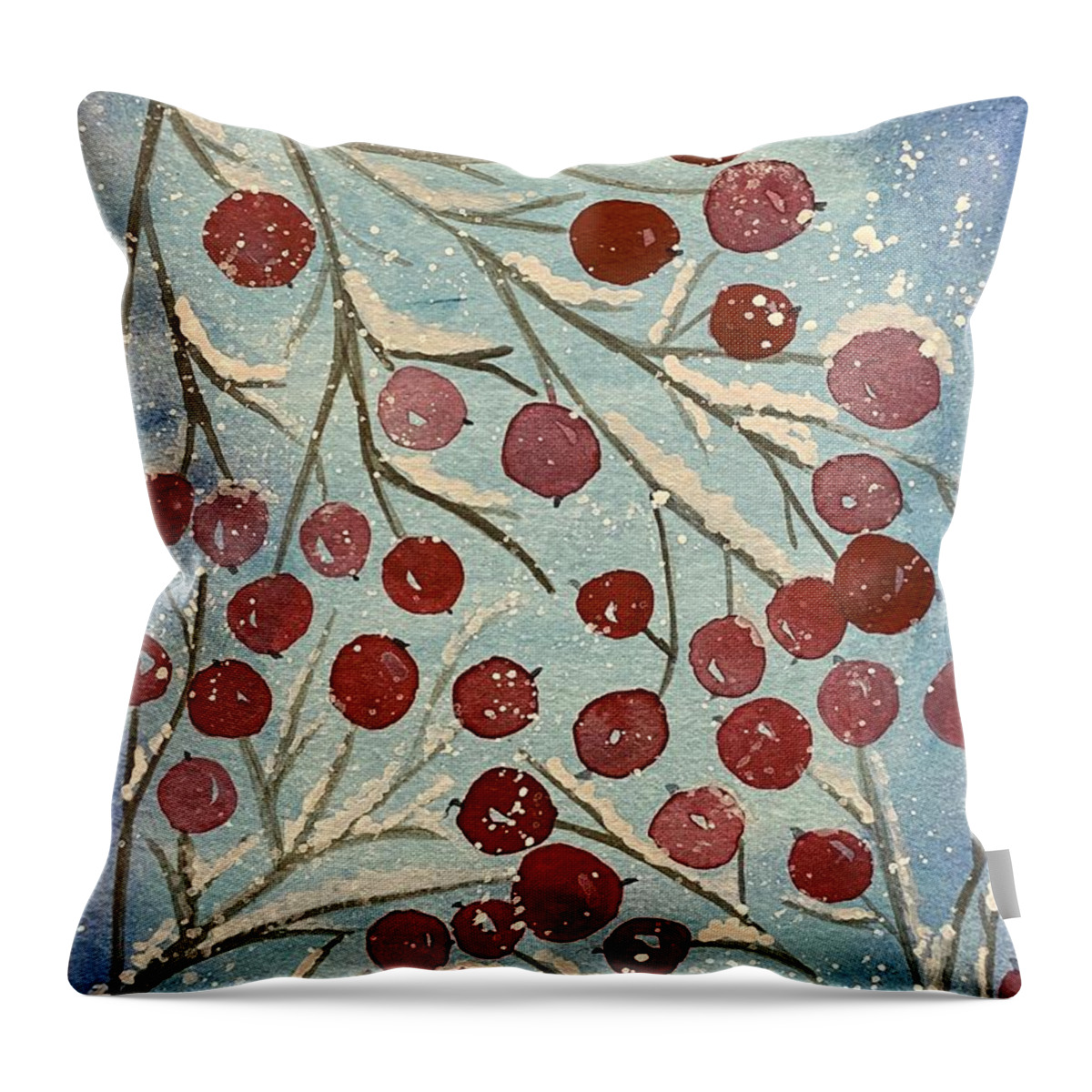 Red Berries Throw Pillow featuring the painting Red Berries in Snow by Lisa Neuman