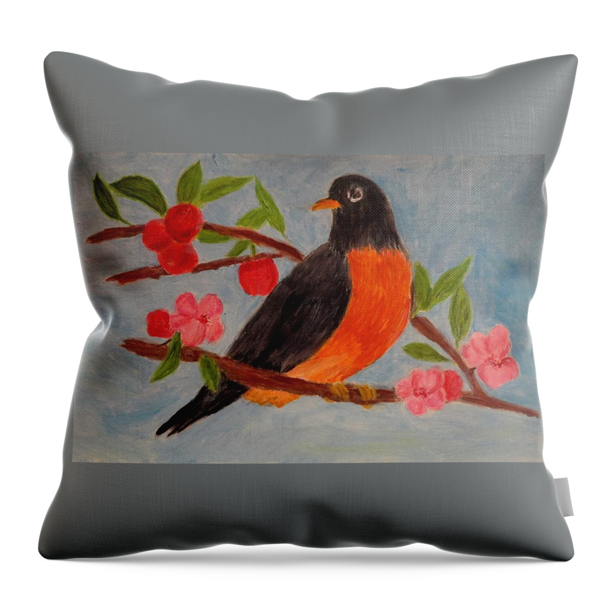 Red Breast Robin Throw Pillow featuring the painting Red Breast Robin  by Rosie Foshee