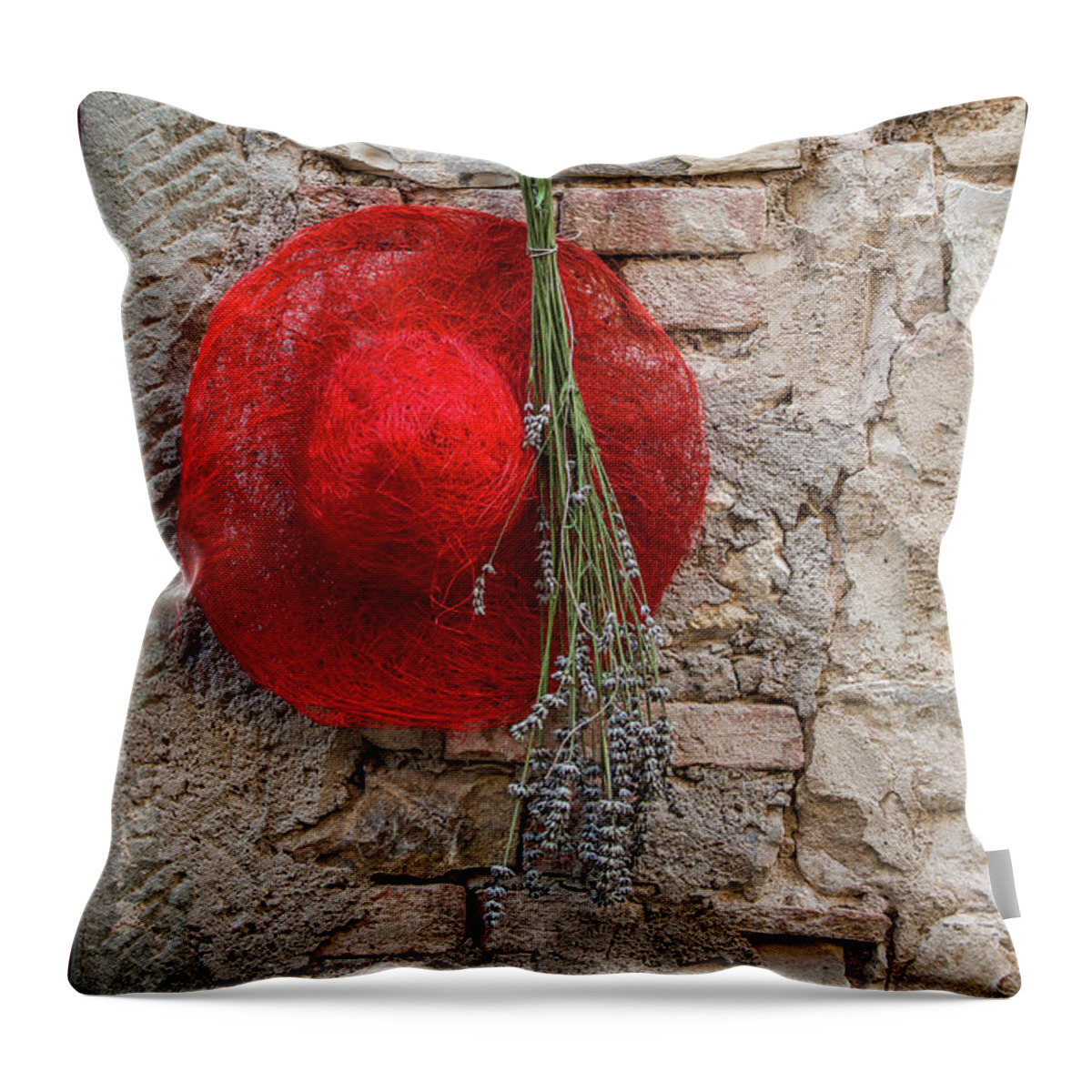 Red Hat Throw Pillow featuring the photograph Red Hat of Tuscany by David Letts