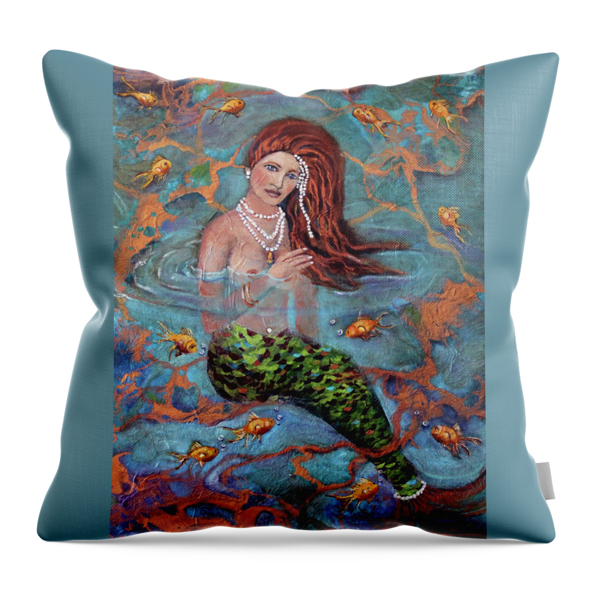 Blue Throw Pillow featuring the painting Ophelia by Linda Queally by Linda Queally
