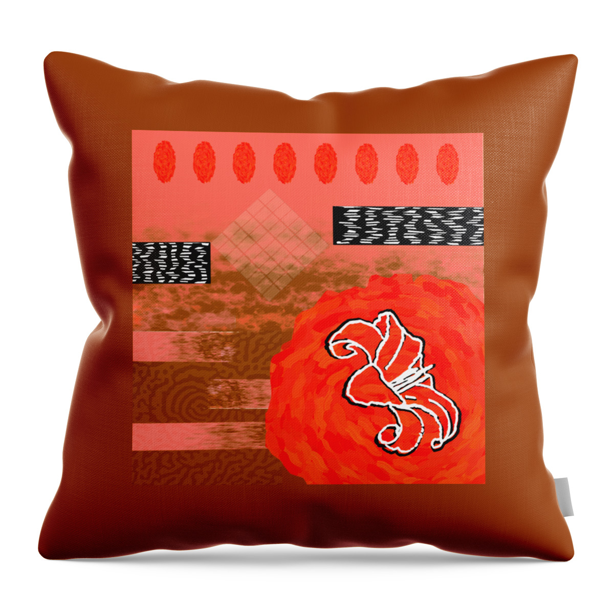Red Throw Pillow featuring the digital art Red Peach Motif Collage Design for Home Decor by Delynn Addams