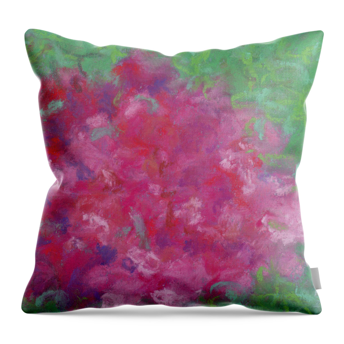 Roses Throw Pillow featuring the pastel Red Roses at the Pond 2 by Anne Katzeff