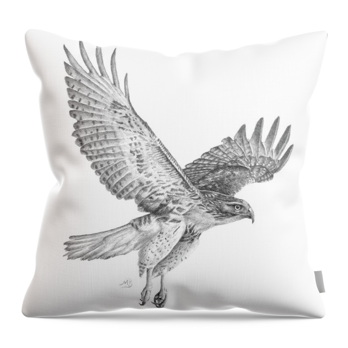Hawk Throw Pillow featuring the drawing Red Tailed Hawk in Flight by Monica Burnette