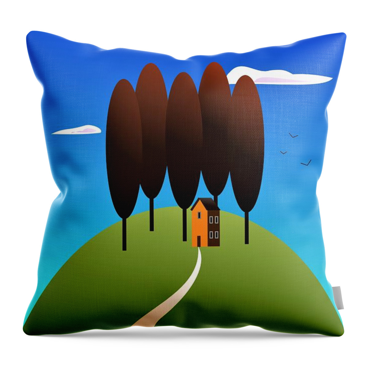 Landscape Throw Pillow featuring the digital art Red Tree Hill by Fatline Graphic Art