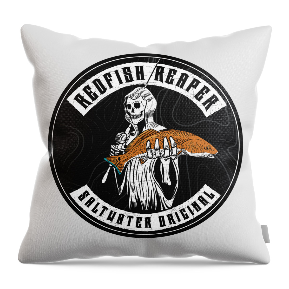 Saltwater Throw Pillow featuring the digital art Redfish Reaper by Kevin Putman