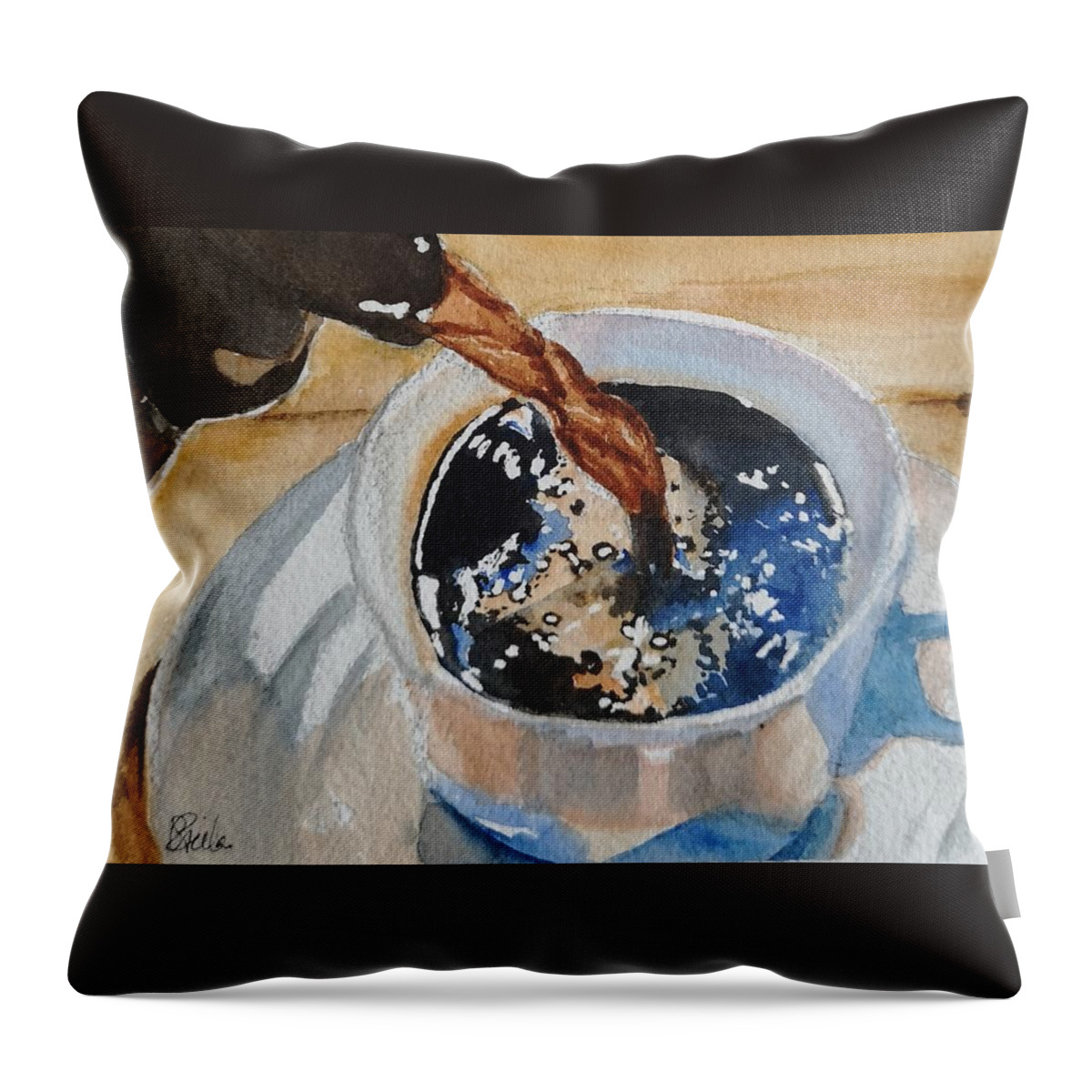 Coffee Throw Pillow featuring the painting Refill Please by Sheila Romard
