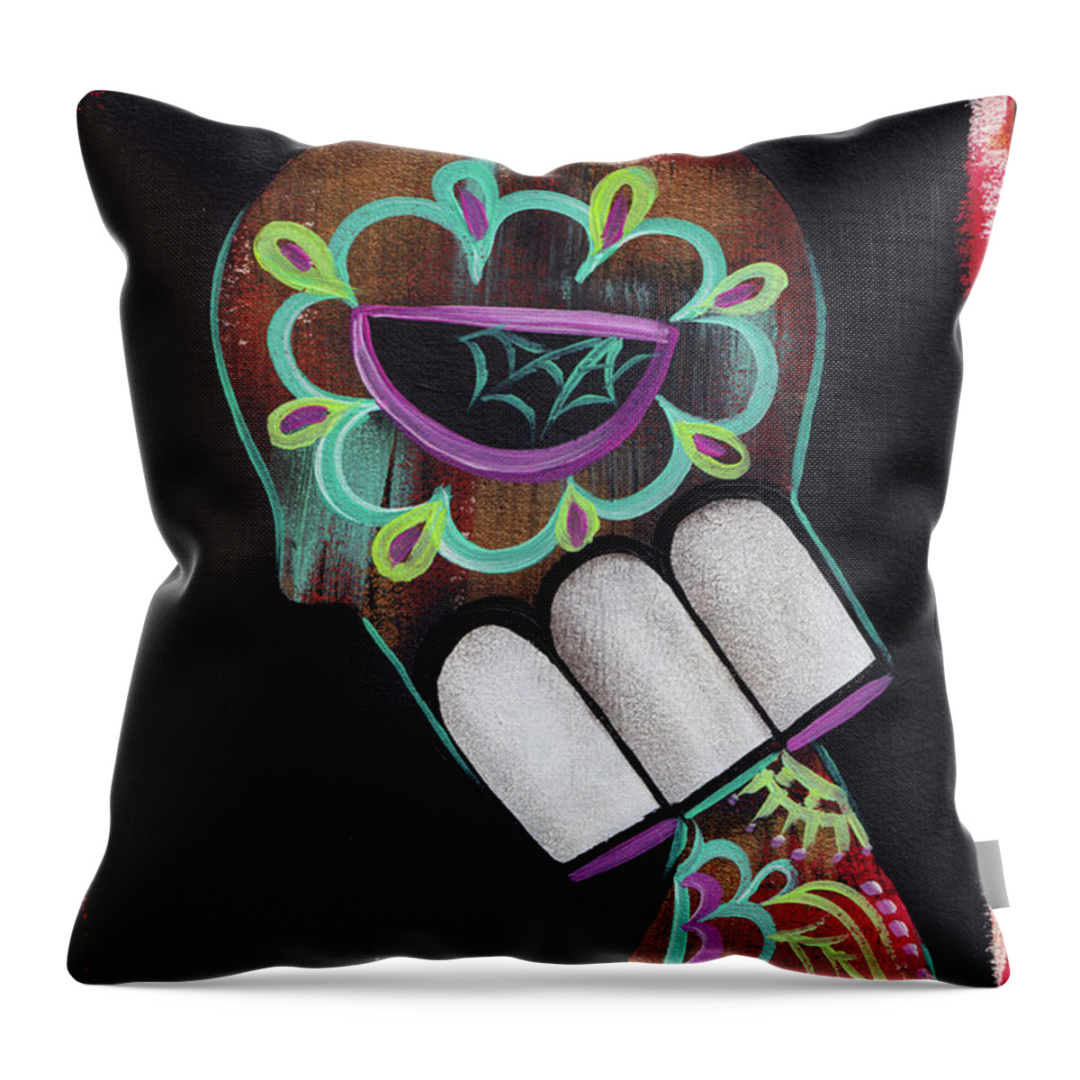 Dia De Los Muertos Throw Pillow featuring the painting Regret by Abril Andrade