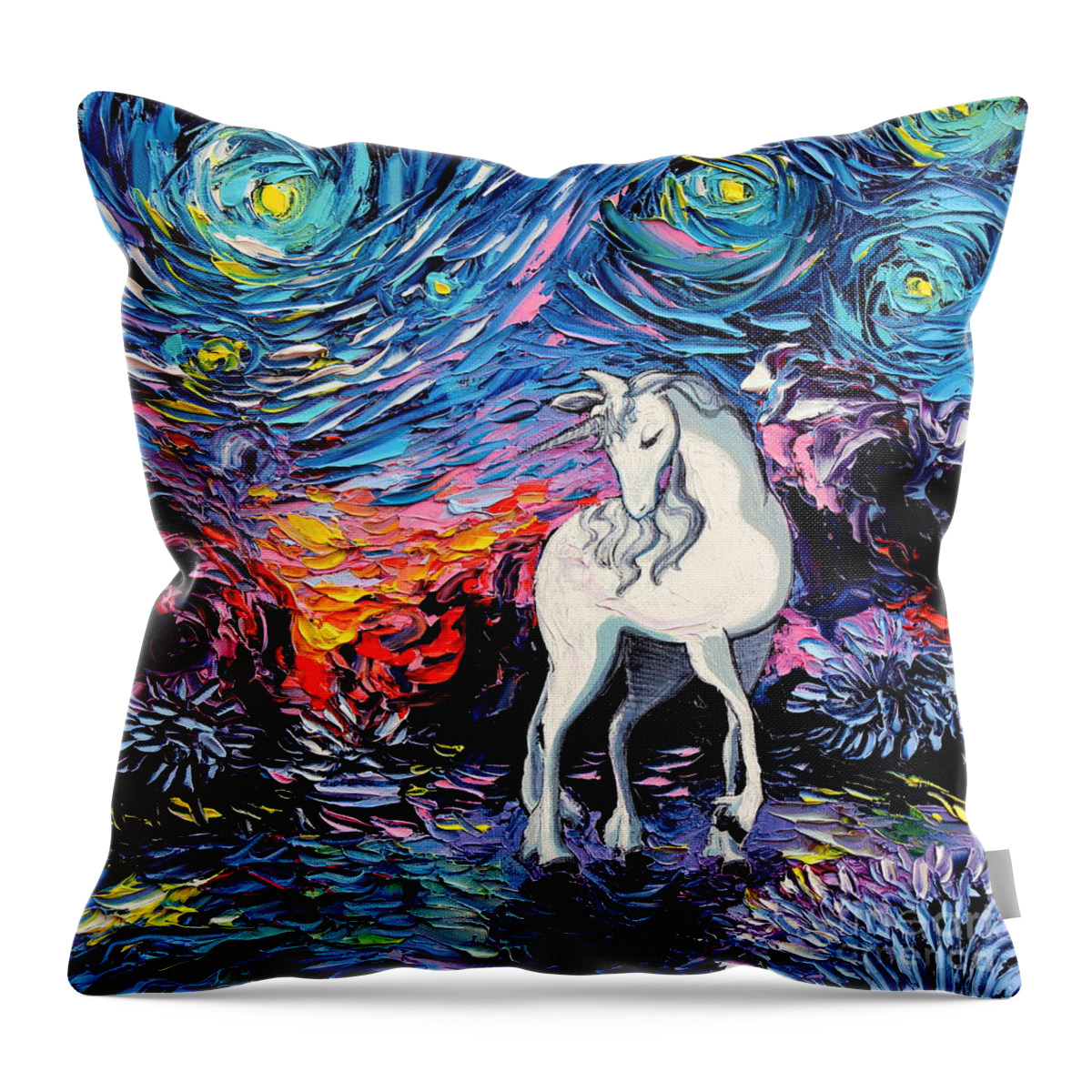 Last Unicorn Throw Pillow featuring the painting Regret by Aja Trier