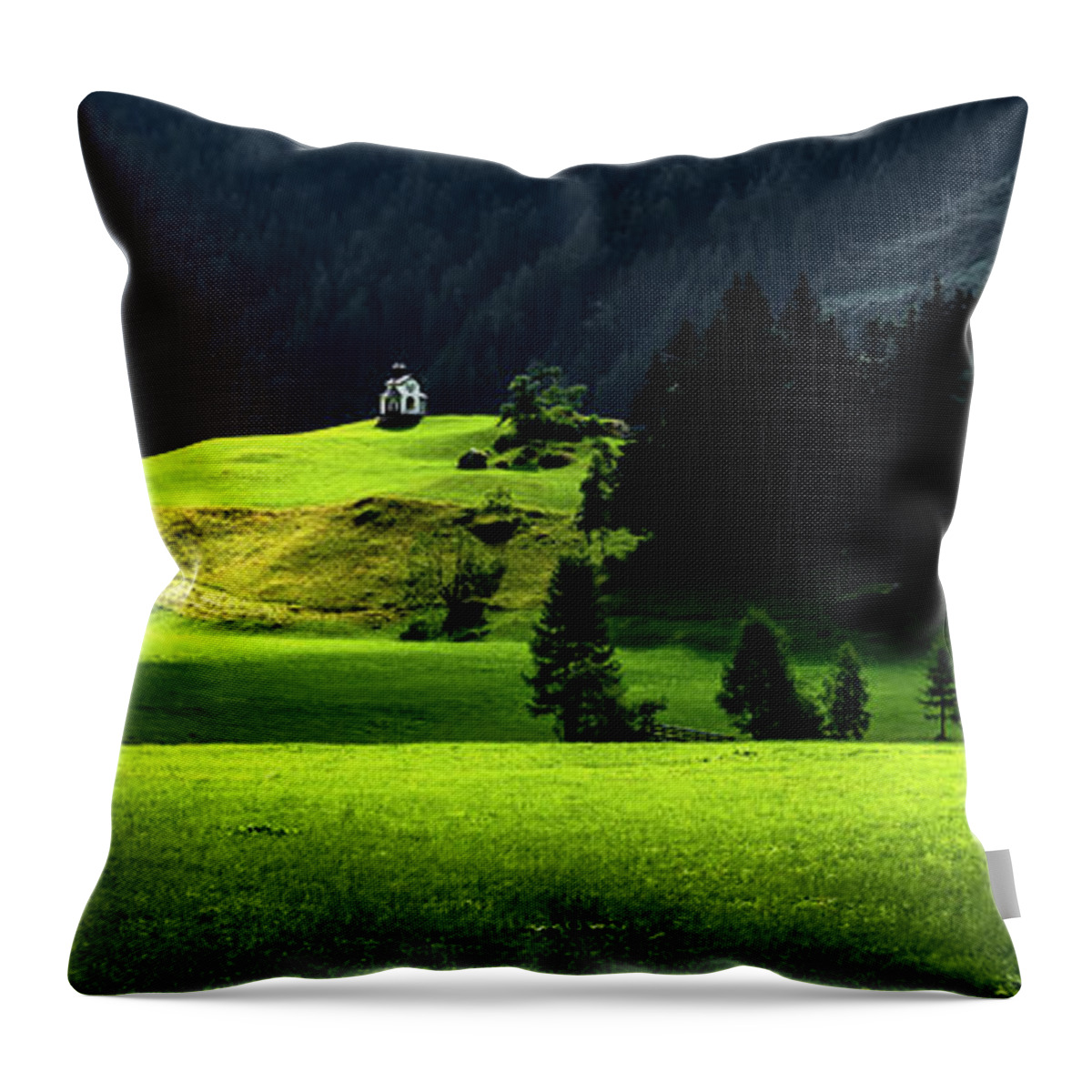 Abandoned Throw Pillow featuring the photograph Remote Chapel In Rural Landscape At Mountain Grossvenediger In Tirol In Austria by Andreas Berthold