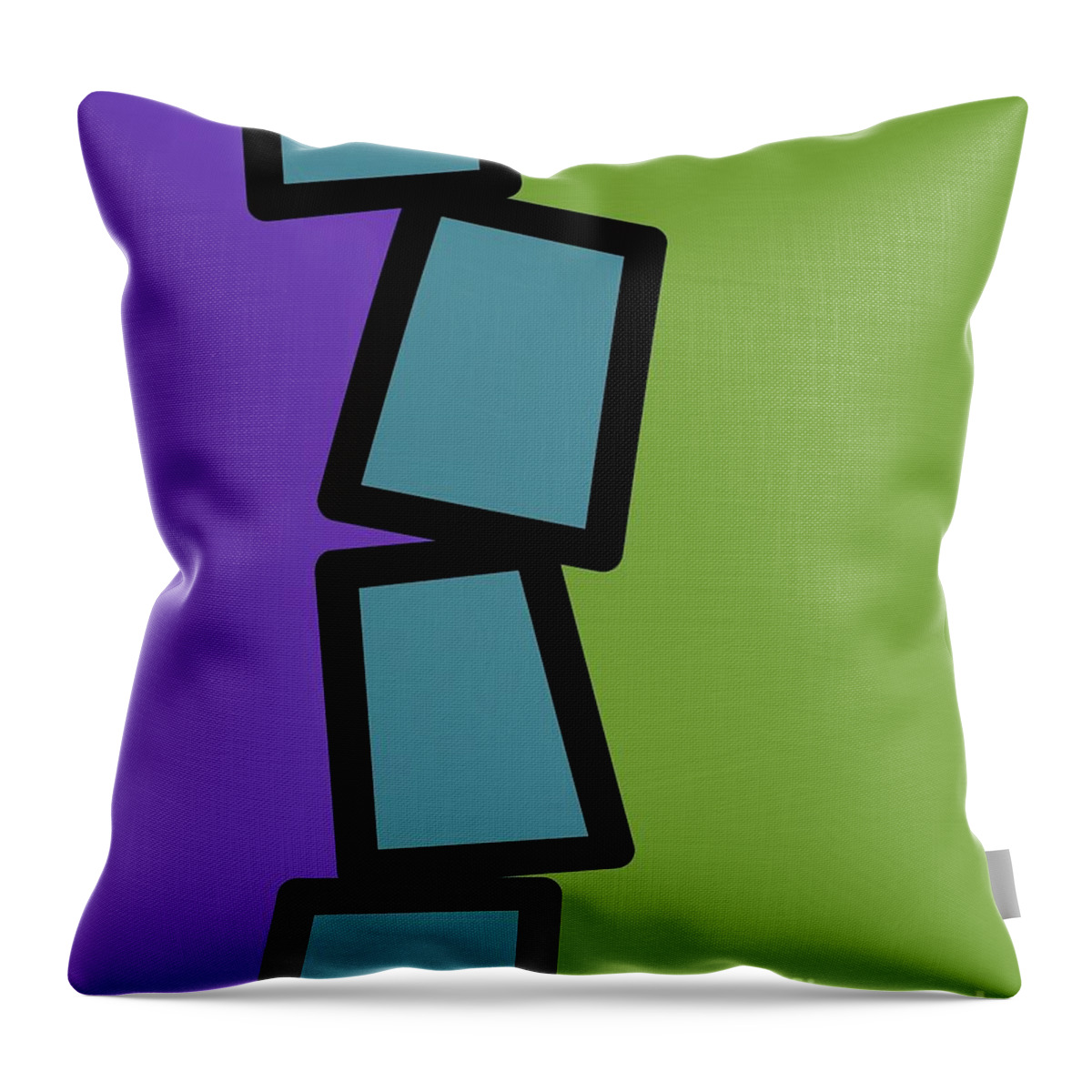 Retro Throw Pillow featuring the mixed media Retro Blue Rectangles 2 by Donna Mibus