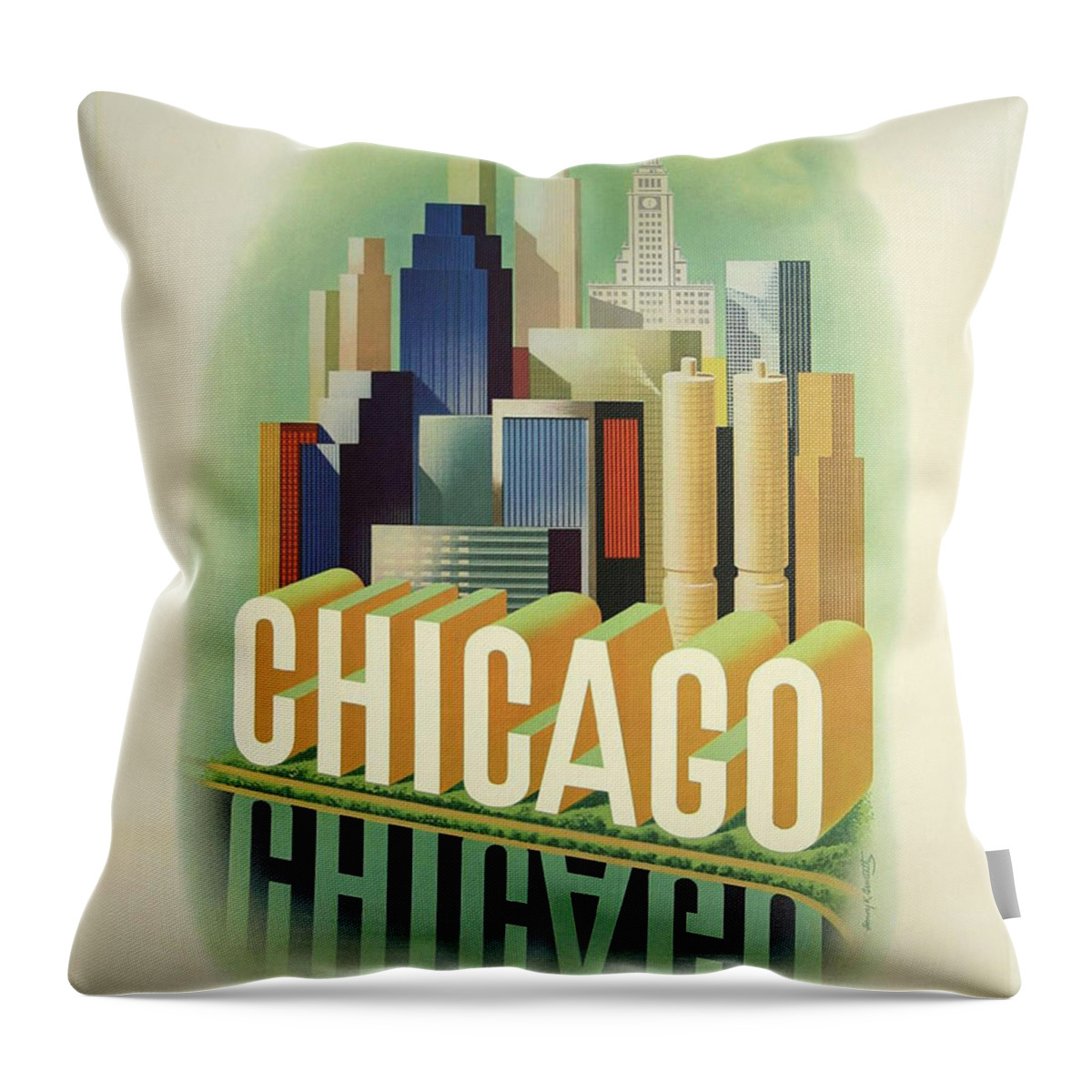 Retro Throw Pillow featuring the photograph Retro Chicago Poster by Action