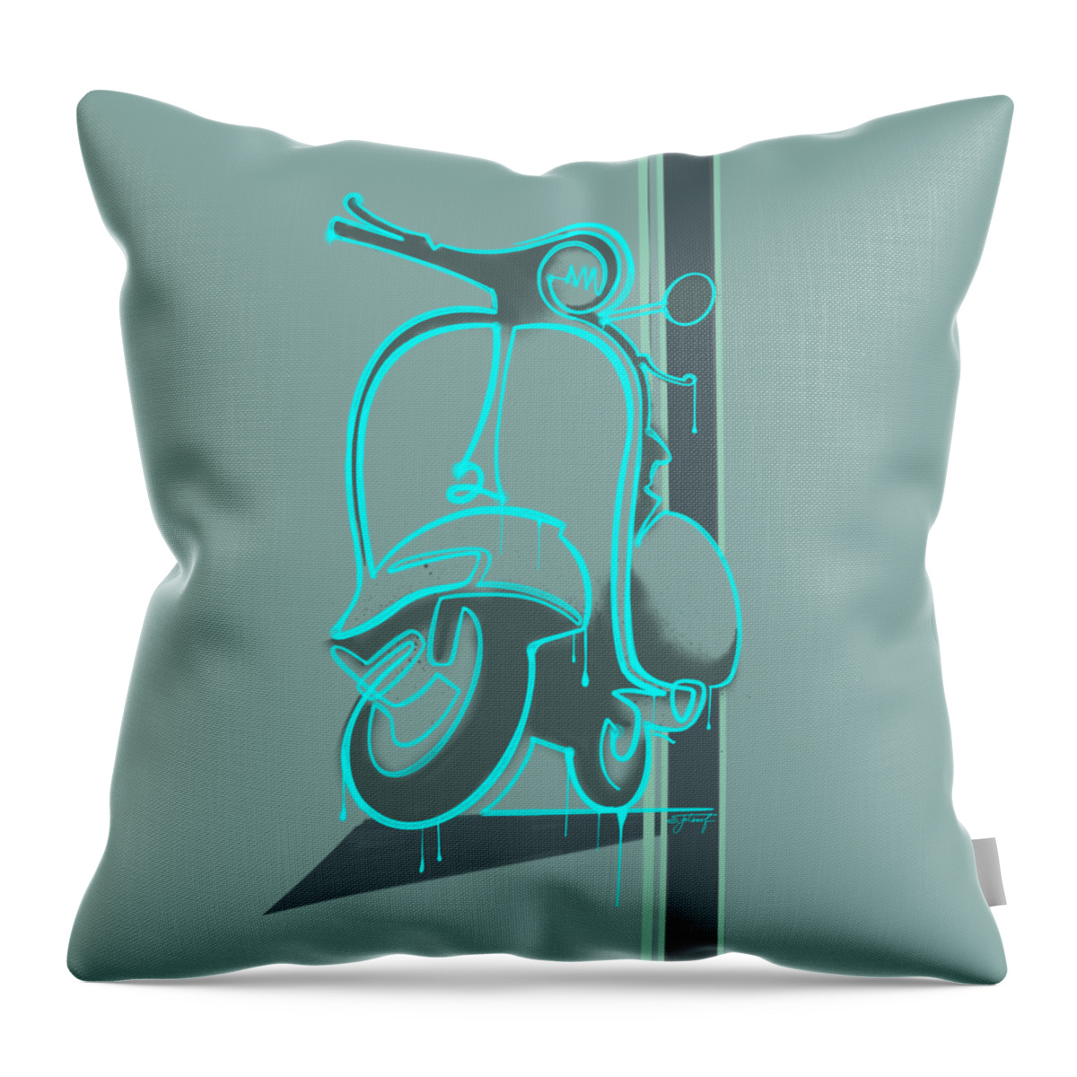 Scooter Throw Pillow featuring the painting Retro Graffiti Vespa Scooter by Sassan Filsoof