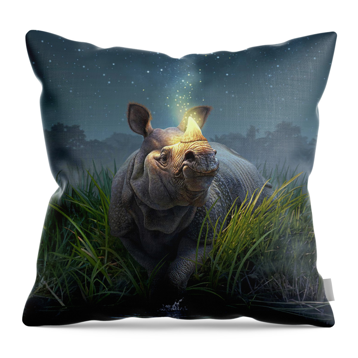 Rhino Throw Pillow featuring the digital art Rhinoceros Unicornis by Jerry LoFaro