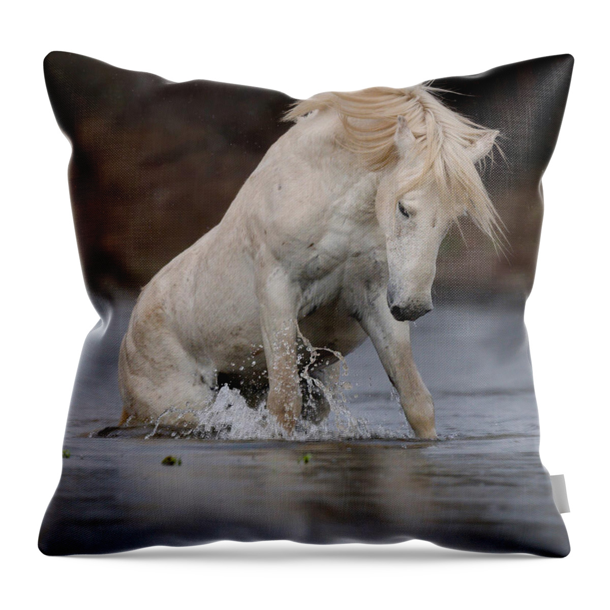 Stallion Throw Pillow featuring the photograph Rising from the River. by Paul Martin