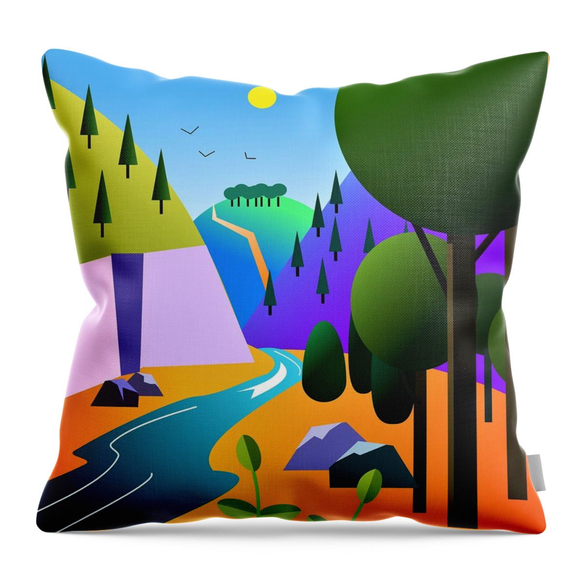 River Throw Pillow featuring the digital art River valley by Fatline Graphic Art