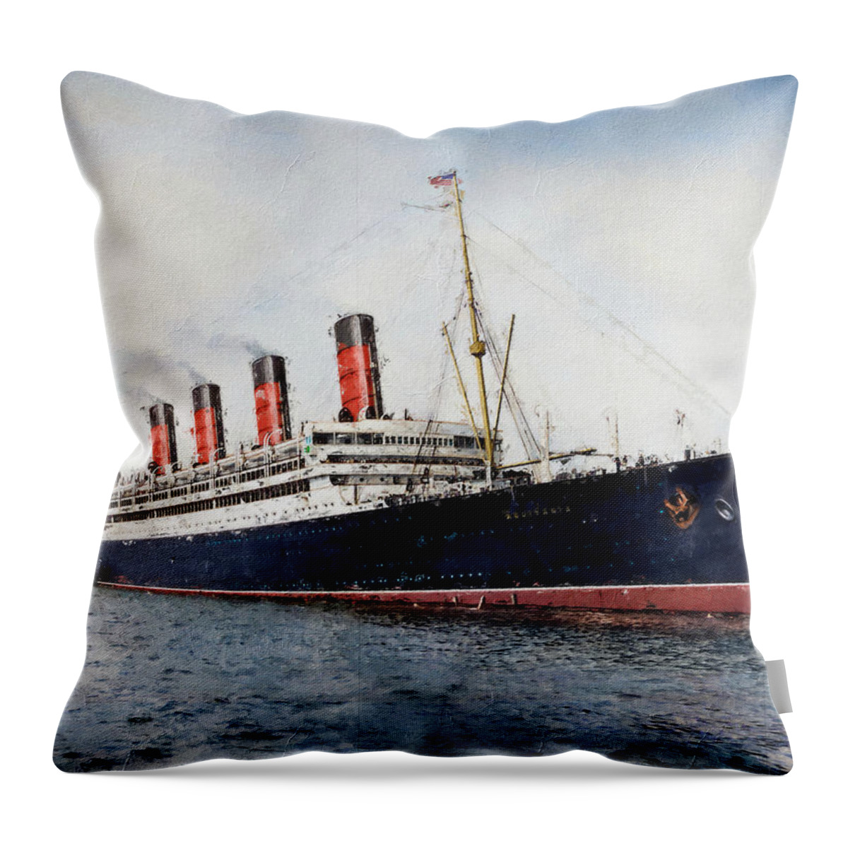 Steamer Throw Pillow featuring the digital art R.M.S. Aquitania - The Ship Beautiful by Geir Rosset