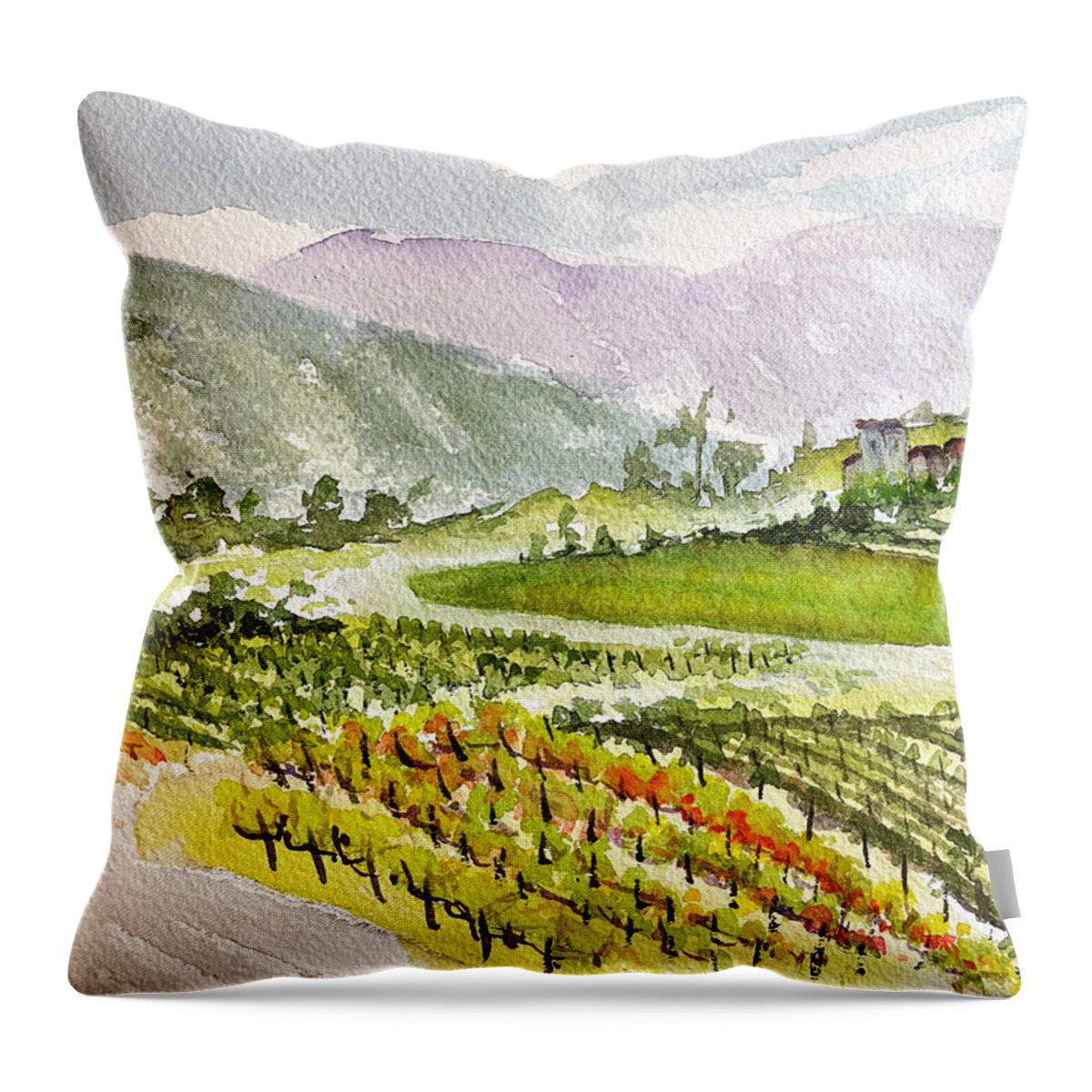 Vineyard Throw Pillow featuring the painting Road down from the Villa at GBV by Roxy Rich