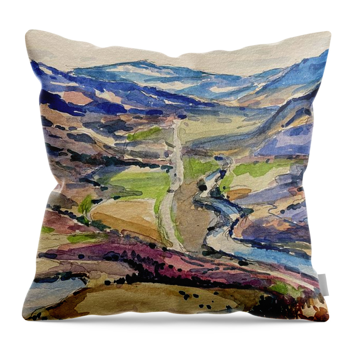 Yellowstone Throw Pillow featuring the painting Road to Gardiner by Les Herman