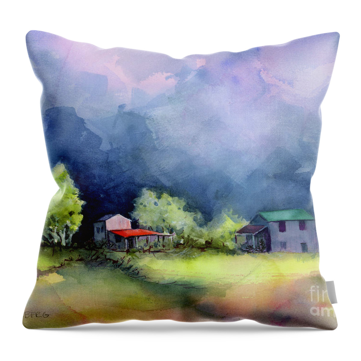 Landscape Throw Pillow featuring the painting Road to Mom and Dad's by Lois Blasberg