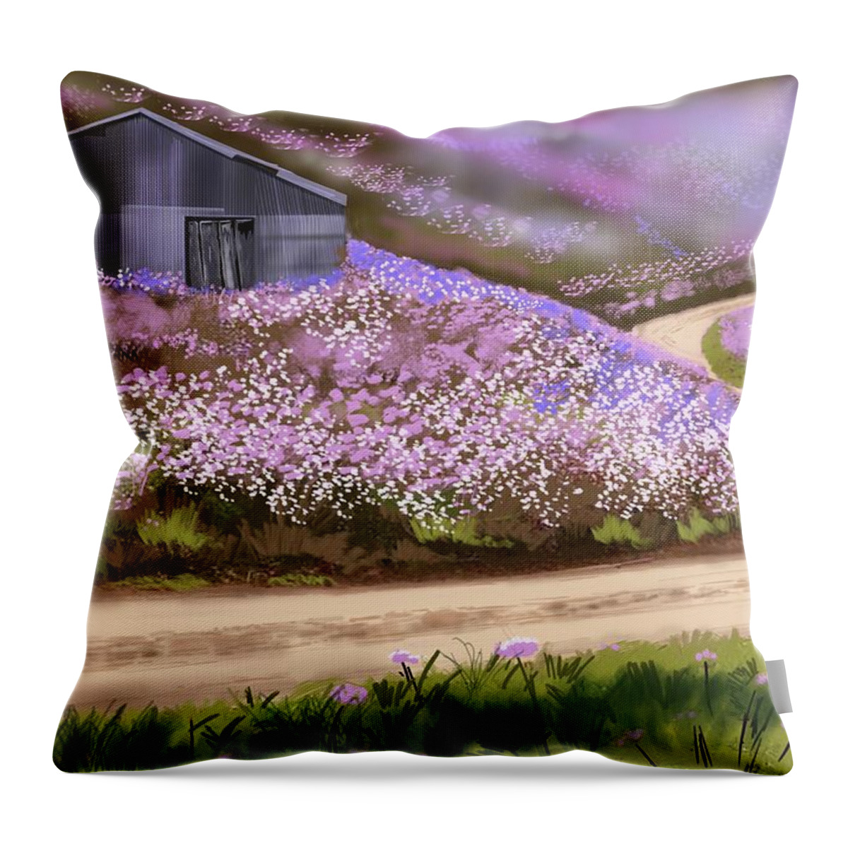 Random Countryside Landscape During Summer Throw Pillow featuring the digital art Road to Nowhere by Rob Hartman
