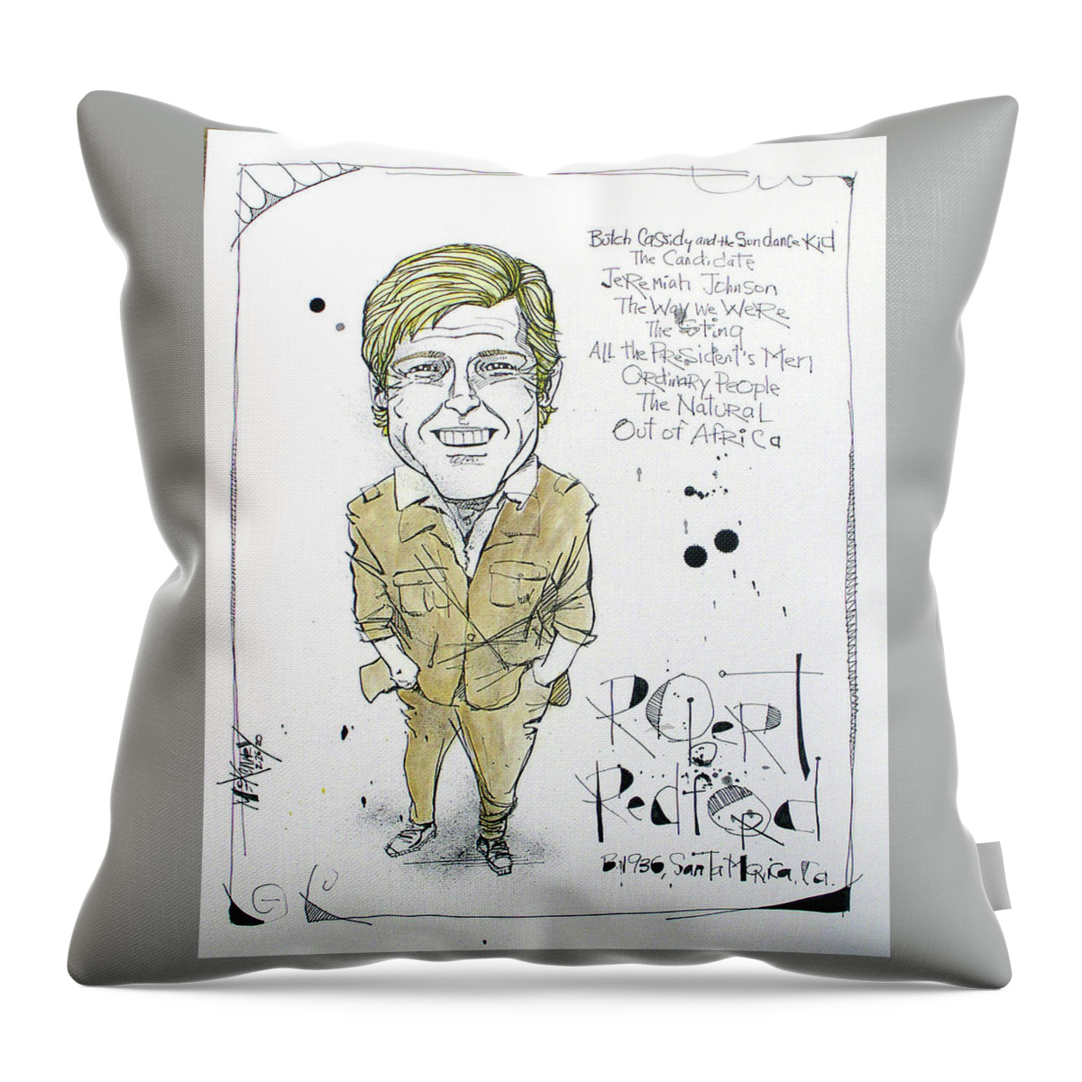  Throw Pillow featuring the drawing Robert Redford by Phil Mckenney