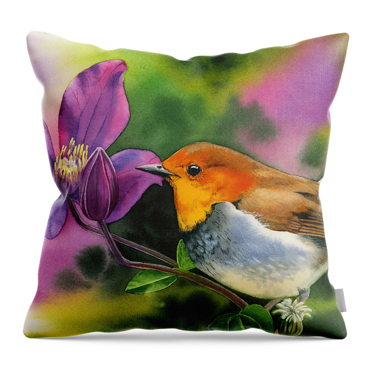 Robin Throw Pillow featuring the painting Robin by Espero Art