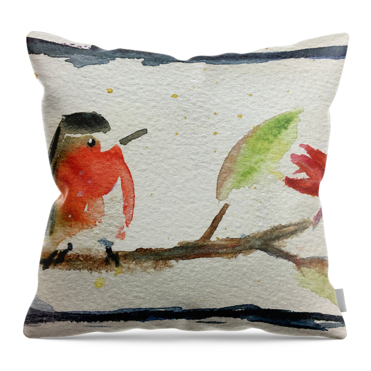 Grand Tit Throw Pillow featuring the painting Robin on a Maple Branch by Roxy Rich