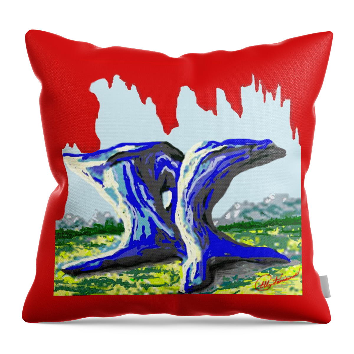 Rocks Throw Pillow featuring the painting Rock Formations by Elly Potamianos
