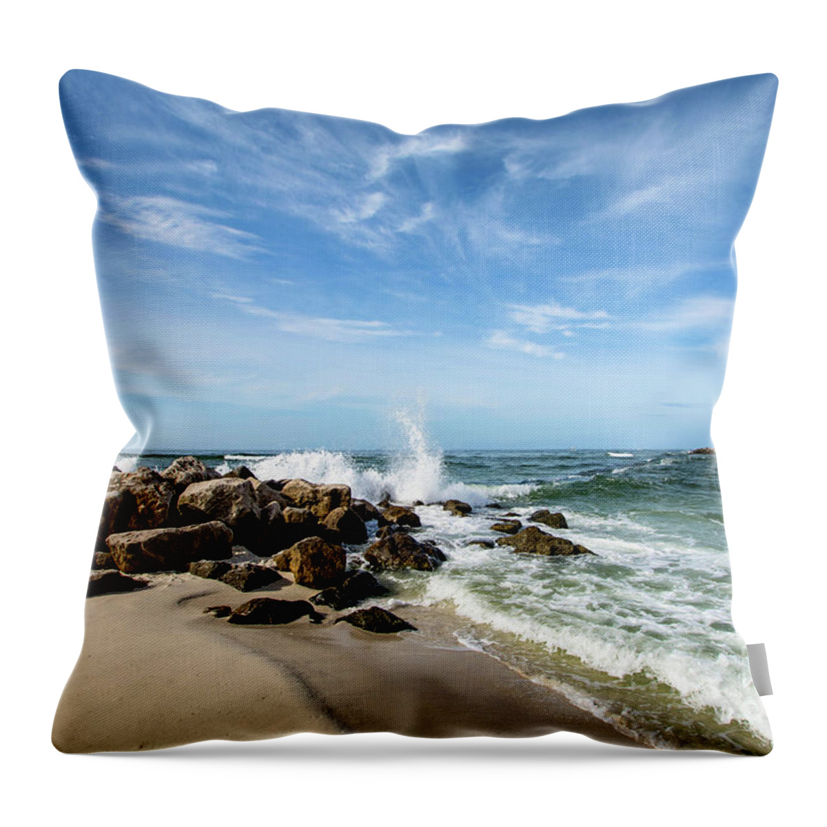 Rock Throw Pillow featuring the photograph Rocky Beach on the Gulf Coast by Beachtown Views