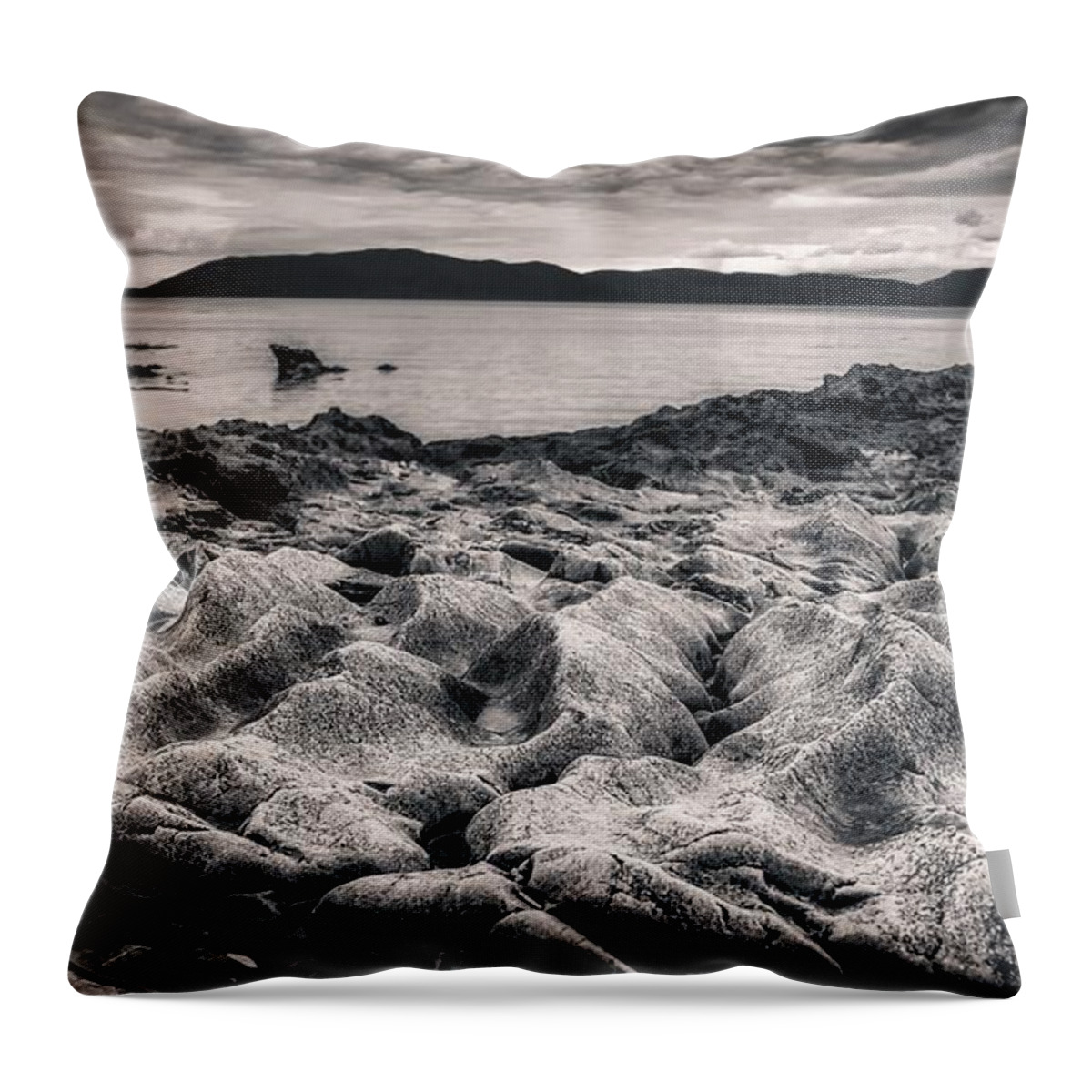 Monochrome Throw Pillow featuring the photograph Rocky dune beach by Bradley Morris