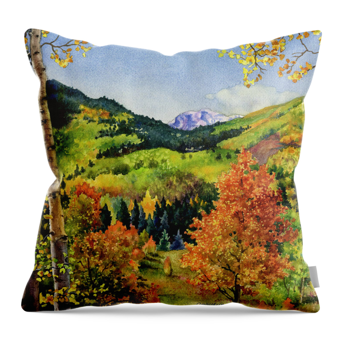 Fall Leaves Painting Throw Pillow featuring the painting Rocky Mountain Paradise by Anne Gifford