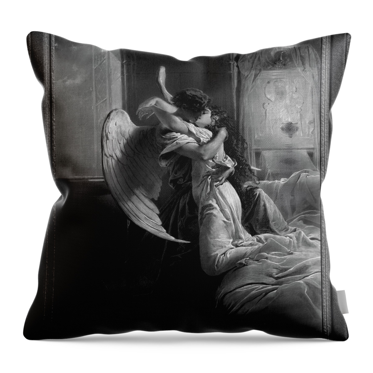 Romantic Encounter Throw Pillow featuring the painting Romantic Encounter by Mihaly von Zichy by Rolando Burbon